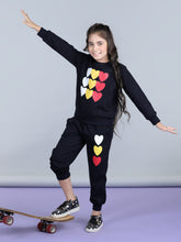 Girls Black Heart Printed Track Suit